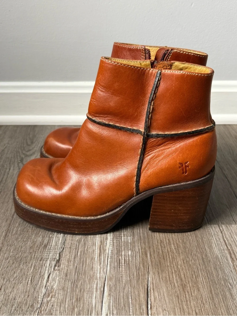 VTG Y2K FRYE Villager Leather Platform Chunky Boots Ankle Boots Brown Size 8